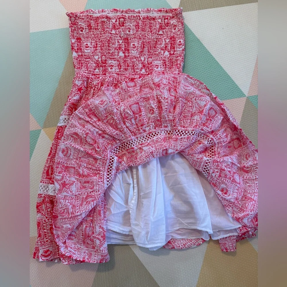 Lilly Pulitzer Kelvina Strapless Smocked Dress in Mizner Red Seaside Harbour M - Picture 9 of 9